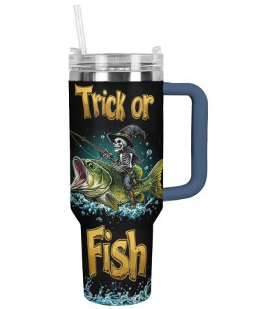 Halloween Trick Or Fish Custom Stanley Quencher 40Oz Stainless Steel Tumbler With Handle