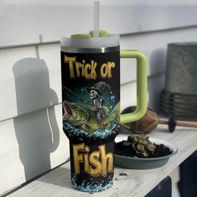 Halloween Trick Or Fish Custom Stanley Quencher 40Oz Stainless Steel Tumbler With Handle - Image 2