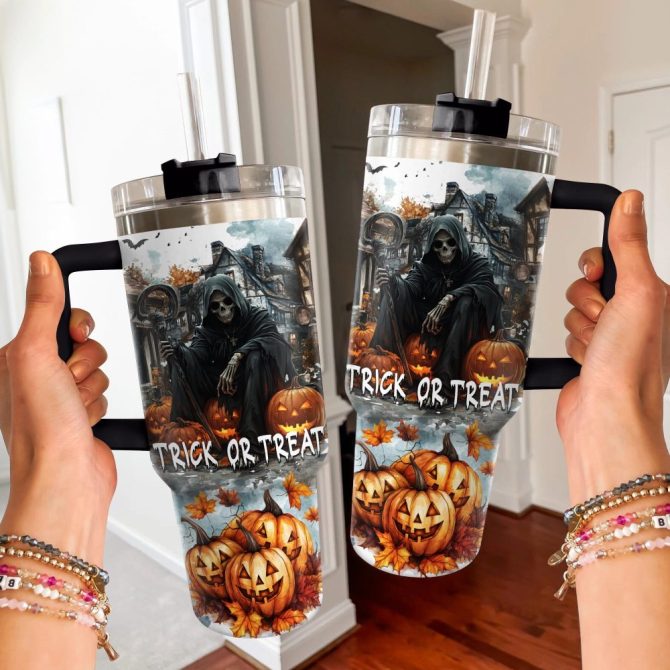 Halloween Trick Or Treat Custom Stanley Quencher 40Oz Stainless Steel Tumbler With Handle - Image 3