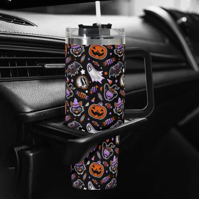 Halloween Trick Or Treat Spooky Custom Stanley Quencher 40Oz Stainless Steel Tumbler With Handle - Image 5