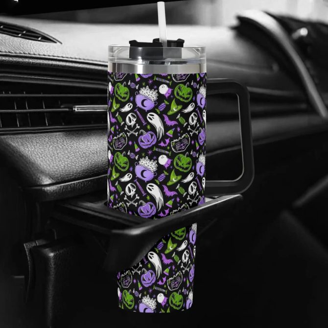 Halloween Trick Or Treat Spooky Custom Stanley Quencher 40Oz Stainless Steel Tumbler With Handle - Image 5