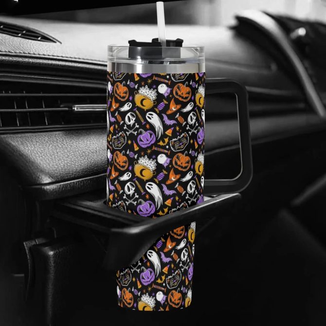Halloween Trick Or Treat Spooky Custom Stanley Quencher 40Oz Stainless Steel Tumbler With Handle - Image 5