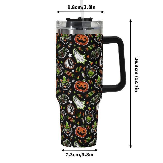 Halloween Trick Or Treat Spooky Custom Stanley Quencher 40Oz Stainless Steel Tumbler With Handle - Image 6