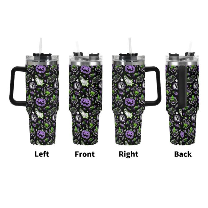 Halloween Trick Or Treat Spooky Custom Stanley Quencher 40Oz Stainless Steel Tumbler With Handle - Image 3