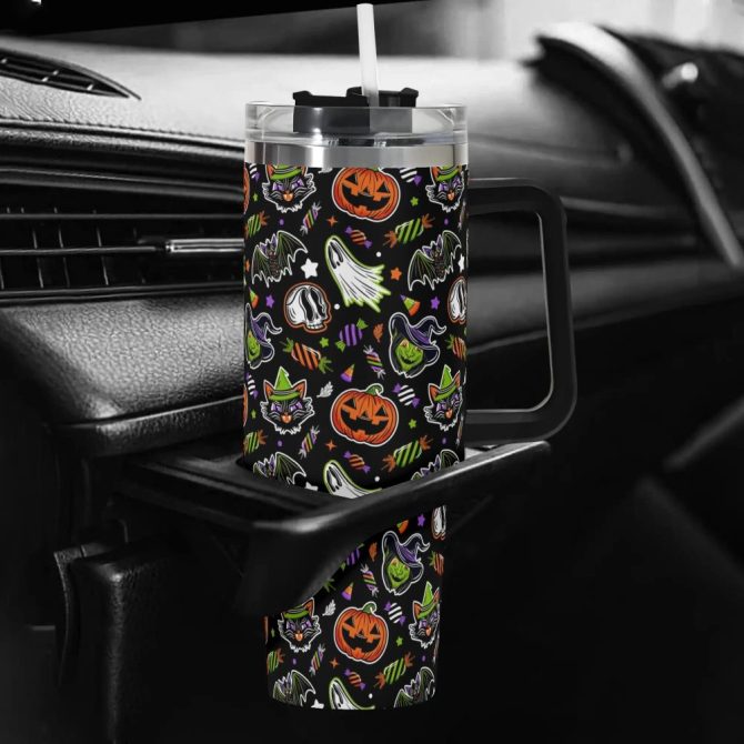Halloween Trick Or Treat Spooky Custom Stanley Quencher 40Oz Stainless Steel Tumbler With Handle - Image 5