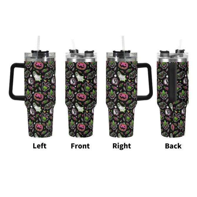 Halloween Trick Or Treat Spooky Custom Stanley Quencher 40Oz Stainless Steel Tumbler With Handle - Image 3