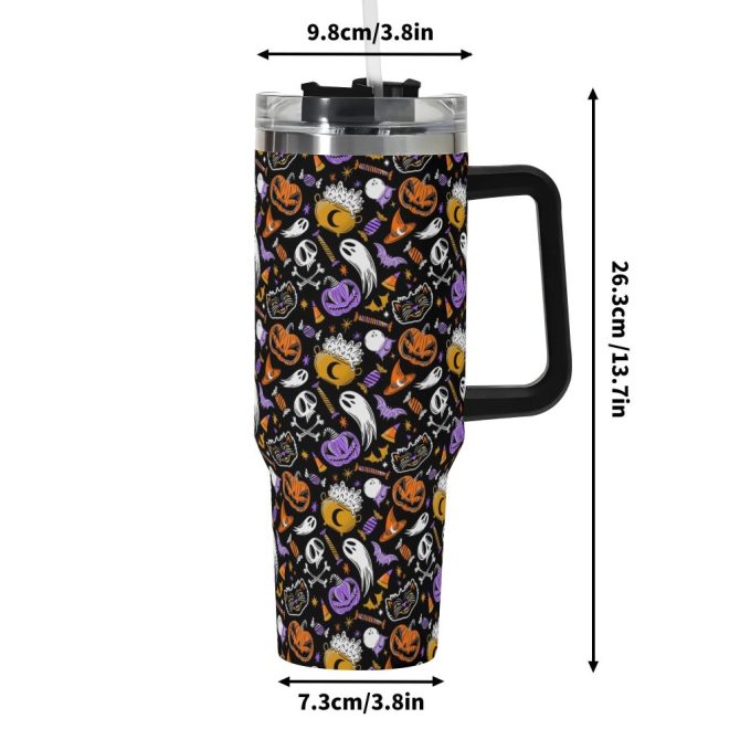 Halloween Trick Or Treat Spooky Custom Stanley Quencher 40Oz Stainless Steel Tumbler With Handle - Image 6