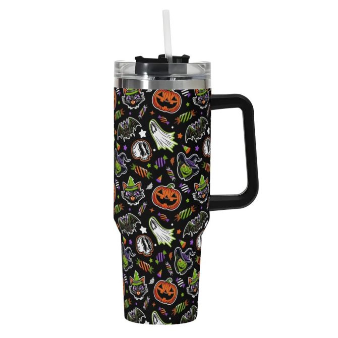 Halloween Trick Or Treat Spooky Custom Stanley Quencher 40Oz Stainless Steel Tumbler With Handle - Image 2