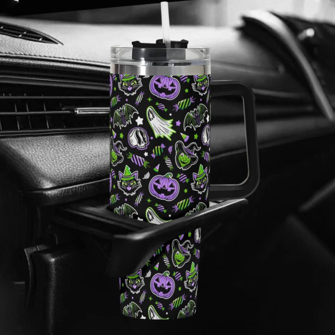 Halloween Trick Or Treat Spooky Custom Stanley Quencher 40Oz Stainless Steel Tumbler With Handle - Image 5