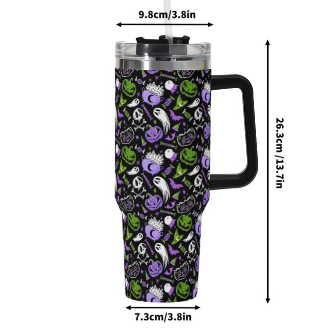 Halloween Trick Or Treat Spooky Custom Stanley Quencher 40Oz Stainless Steel Tumbler With Handle - Image 6