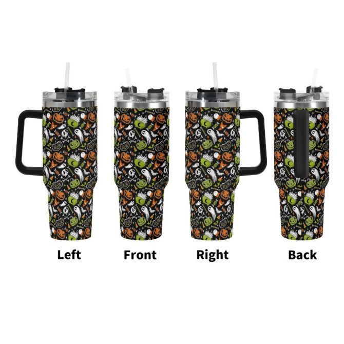 Halloween Trick Or Treat Spooky Custom Stanley Quencher 40Oz Stainless Steel Tumbler With Handle - Image 2