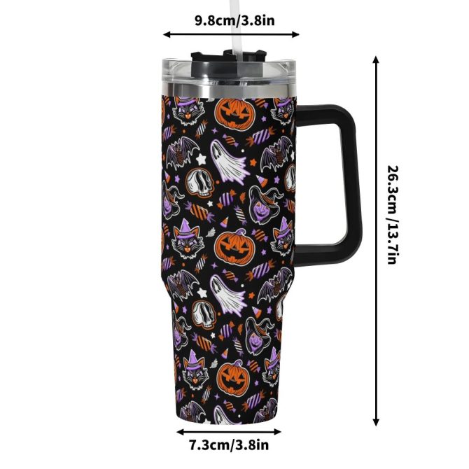 Halloween Trick Or Treat Spooky Custom Stanley Quencher 40Oz Stainless Steel Tumbler With Handle - Image 6