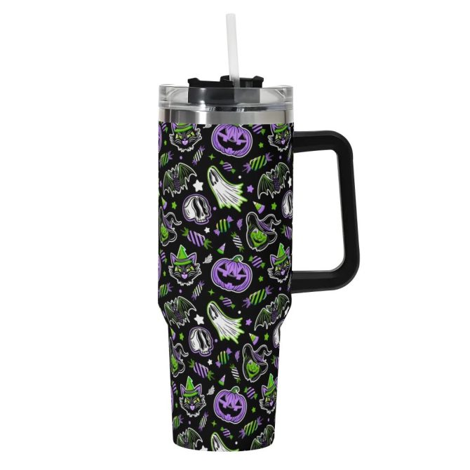 Halloween Trick Or Treat Spooky Custom Stanley Quencher 40Oz Stainless Steel Tumbler With Handle - Image 2