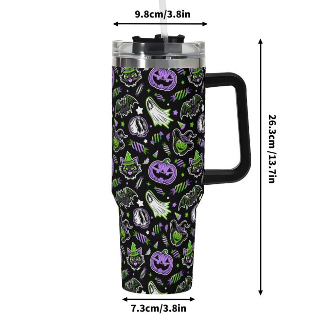 Halloween Trick Or Treat Spooky Custom Stanley Quencher 40Oz Stainless Steel Tumbler With Handle - Image 6
