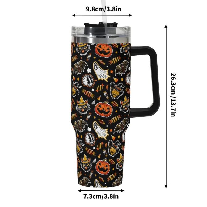 Halloween Trick Or Treat Spooky Custom Stanley Quencher 40Oz Stainless Steel Tumbler With Handle - Image 6