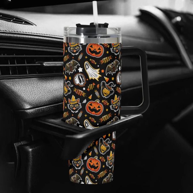 Halloween Trick Or Treat Spooky Custom Stanley Quencher 40Oz Stainless Steel Tumbler With Handle - Image 5