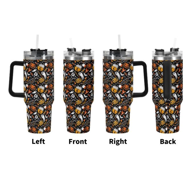 Halloween Trick Or Treat Spooky Custom Stanley Quencher 40Oz Stainless Steel Tumbler With Handle - Image 2