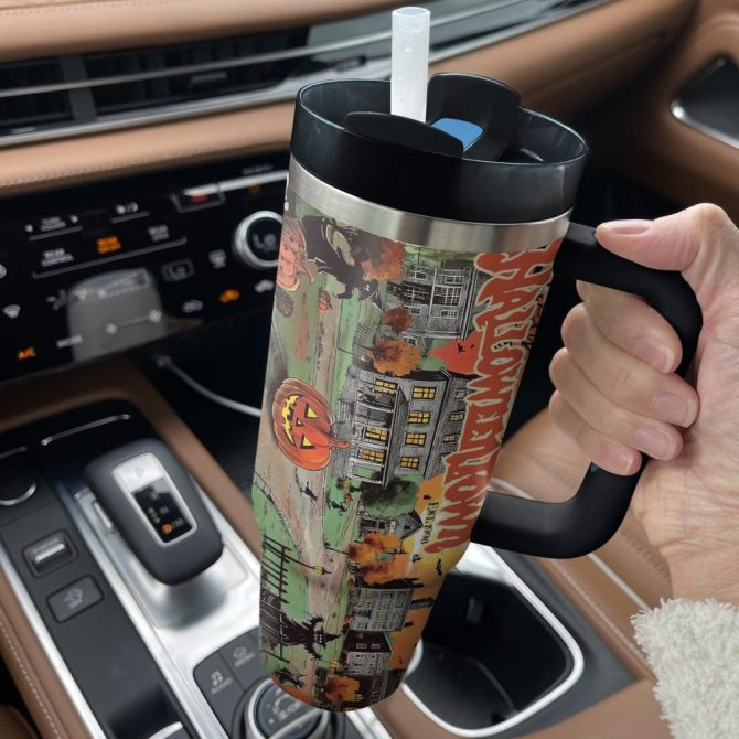 Halloween Vintage Town Custom Stanley Quencher 40Oz Stainless Steel Tumbler With Handle - Image 2