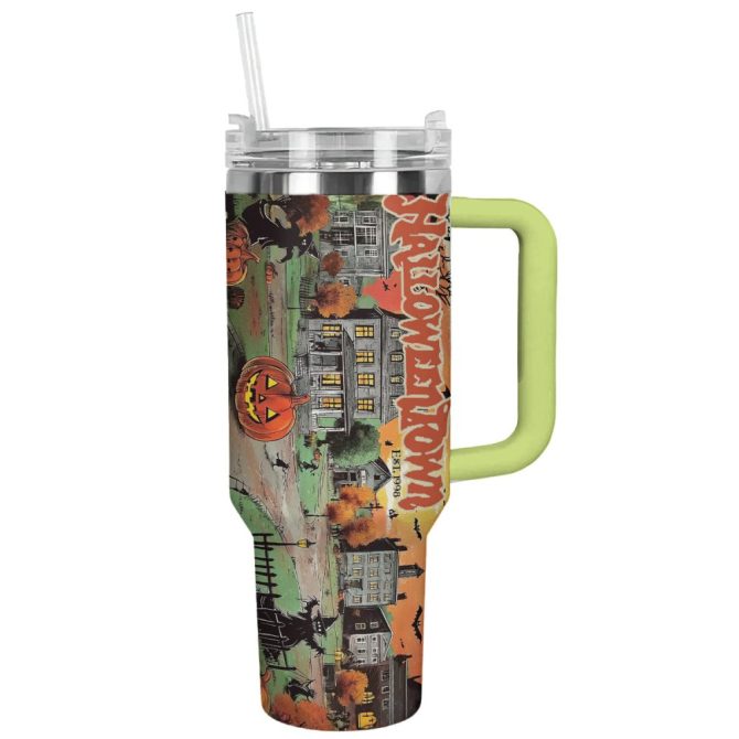 Halloween Vintage Town Custom Stanley Quencher 40Oz Stainless Steel Tumbler With Handle - Image 13