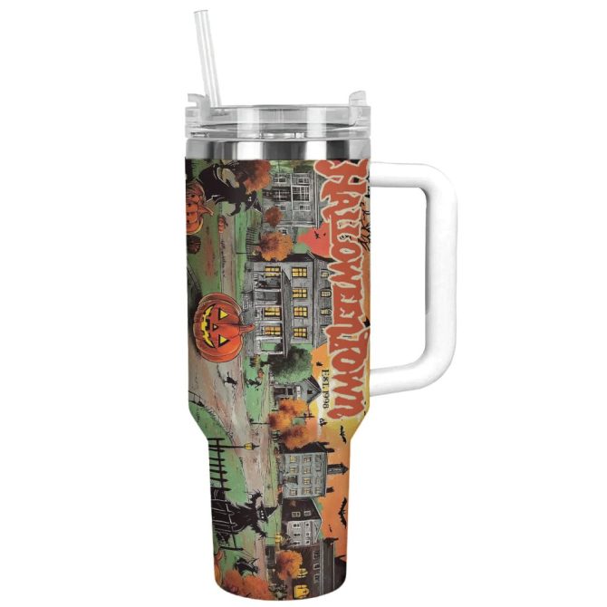 Halloween Vintage Town Custom Stanley Quencher 40Oz Stainless Steel Tumbler With Handle - Image 12
