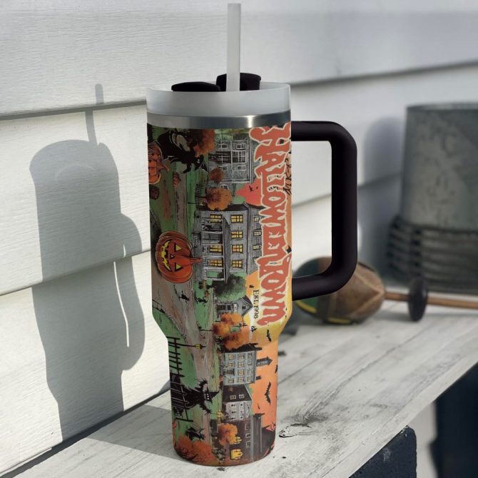 Halloween Vintage Town Custom Stanley Quencher 40Oz Stainless Steel Tumbler With Handle - Image 4