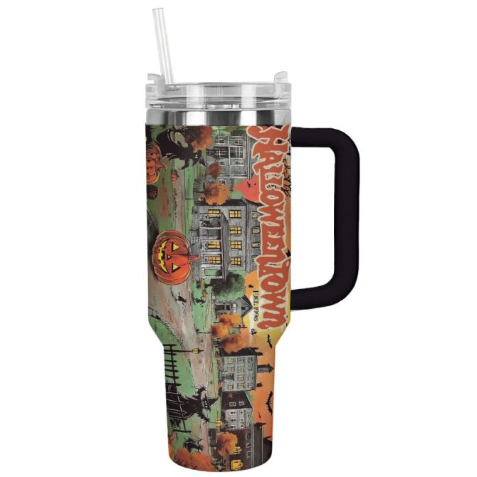 Halloween Vintage Town Custom Stanley Quencher 40Oz Stainless Steel Tumbler With Handle