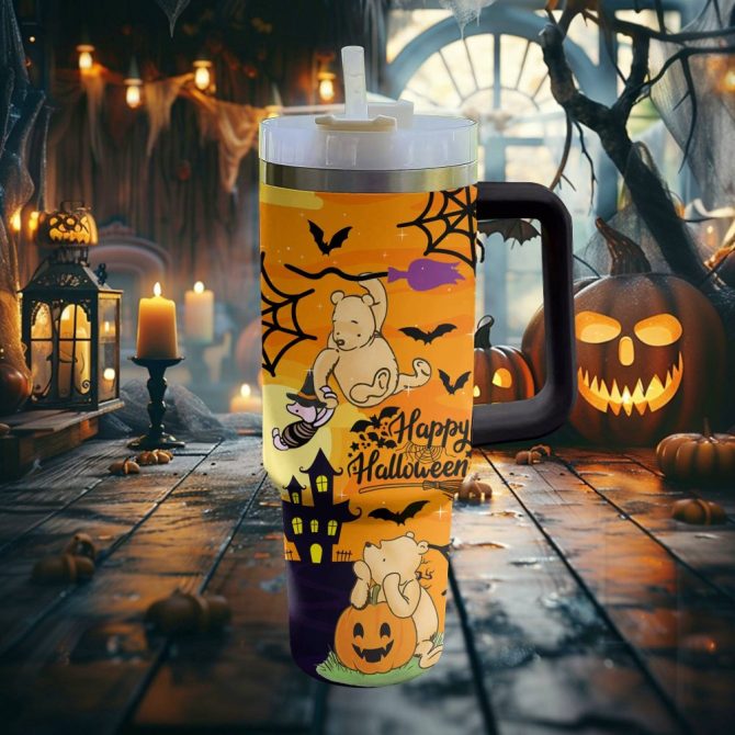 Halloween Winnie The Pooh Cartoon Custom Stanley Quencher 40Oz Stainless Steel Tumbler With Handle - Image 2