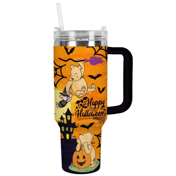 Halloween Winnie The Pooh Cartoon Custom Stanley Quencher 40Oz Stainless Steel Tumbler With Handle - Image 11