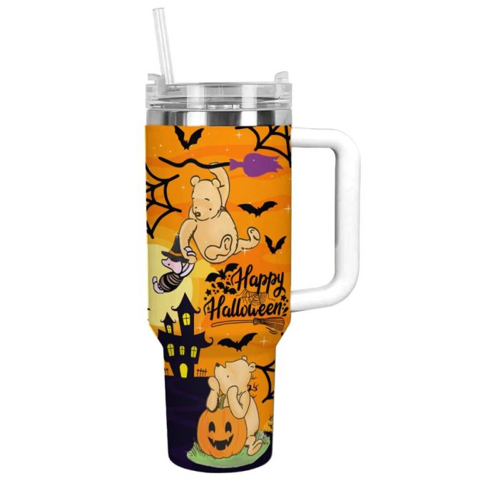 Halloween Winnie The Pooh Cartoon Custom Stanley Quencher 40Oz Stainless Steel Tumbler With Handle - Image 12