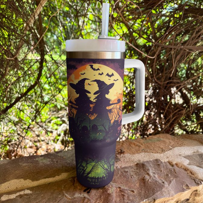 Halloween Witches Moon Custom Stanley Quencher 40Oz Stainless Steel Tumbler With Handle - Image 4