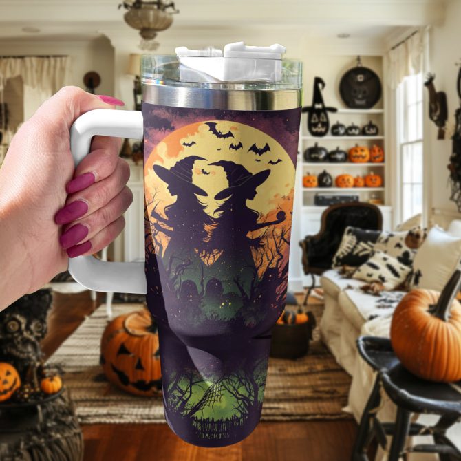 Halloween Witches Moon Custom Stanley Quencher 40Oz Stainless Steel Tumbler With Handle - Image 2