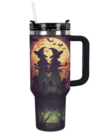 Halloween Witches Moon Custom Stanley Quencher 40Oz Stainless Steel Tumbler With Handle