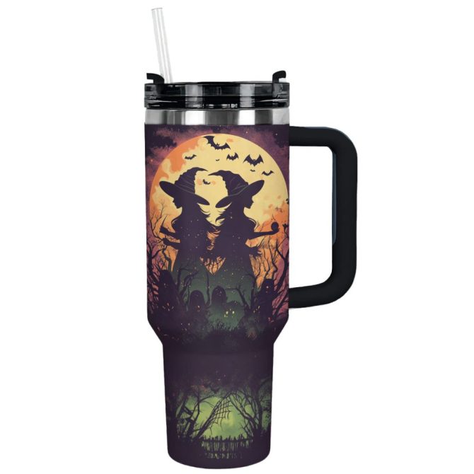 Halloween Witches Moon Custom Stanley Quencher 40Oz Stainless Steel Tumbler With Handle