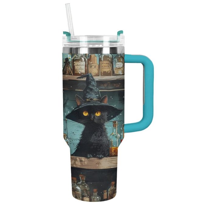 Halloween Witch #8217;S Brew Cat Custom Stanley Quencher 40Oz Stainless Steel Tumbler With Handle