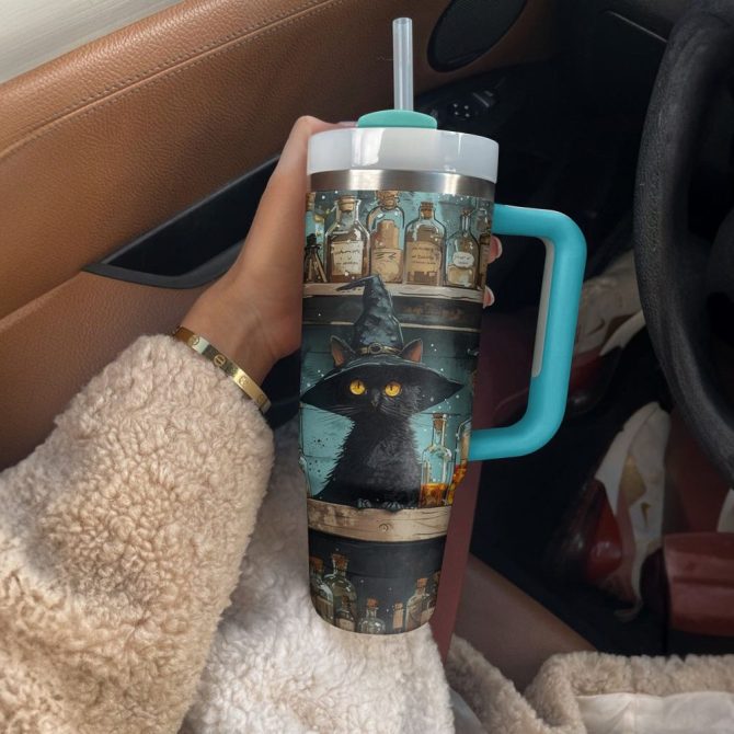 Halloween Witch #8217;S Brew Cat Custom Stanley Quencher 40Oz Stainless Steel Tumbler With Handle - Image 2