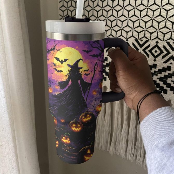 Halloween Witch #8217;S Night Custom Stanley Quencher 40Oz Stainless Steel Tumbler With Handle - Image 3