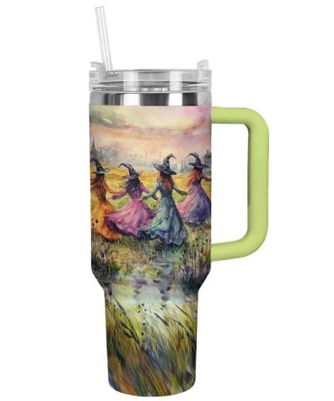 Halloween Witchy Dance Custom Stanley Quencher 40Oz Stainless Steel Tumbler With Handle