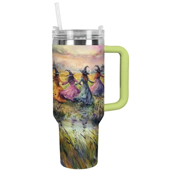 Halloween Witchy Dance Custom Stanley Quencher 40Oz Stainless Steel Tumbler With Handle