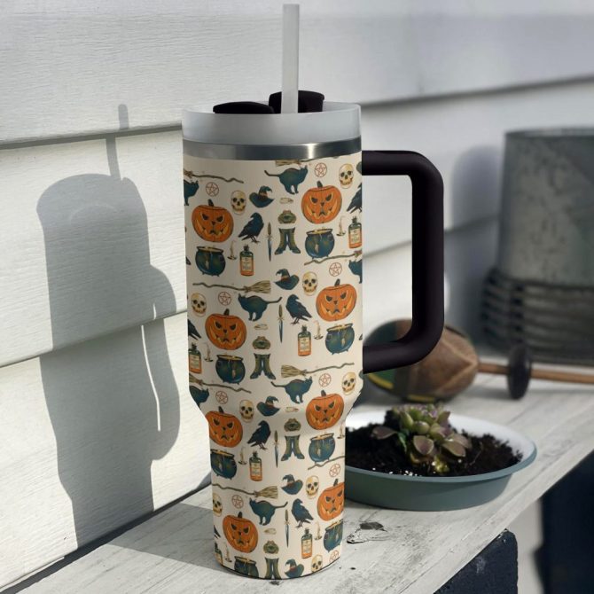 Halloween Witchy Vibes Custom Stanley Quencher 40Oz Stainless Steel Tumbler With Handle - Image 3