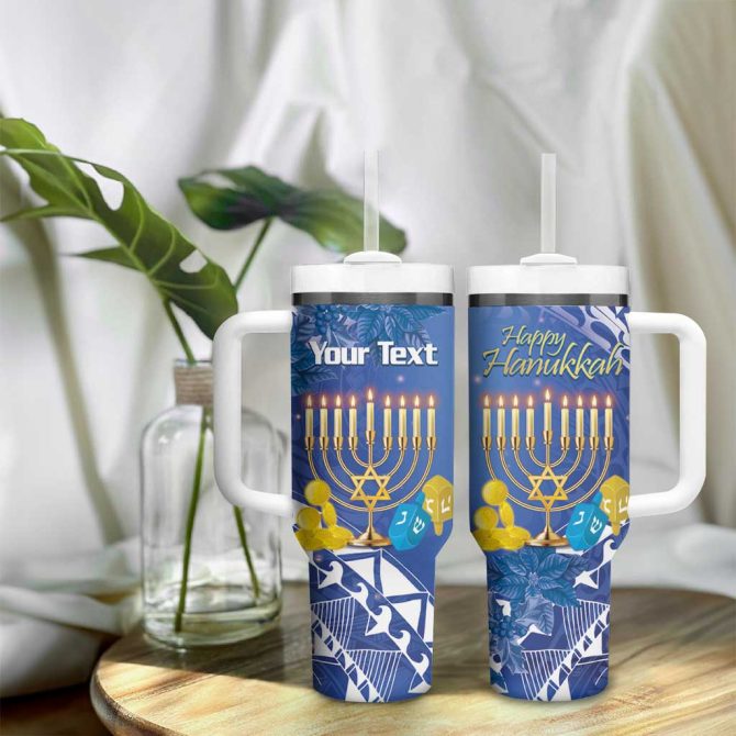Hanukkah Jewish Festival It #8217;S Lit Polynesian Custom Stanley Quencher 40Oz Stainless Steel Tumbler With Handle - Image 9
