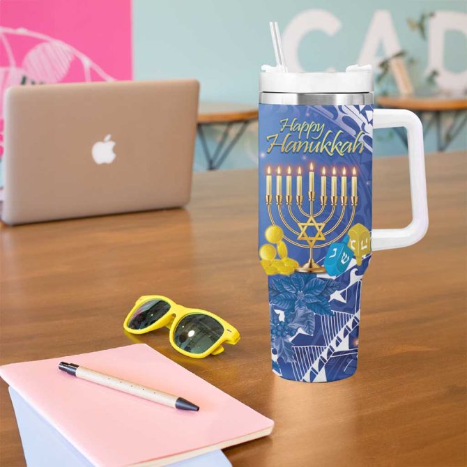 Hanukkah Jewish Festival It #8217;S Lit Polynesian Custom Stanley Quencher 40Oz Stainless Steel Tumbler With Handle - Image 5