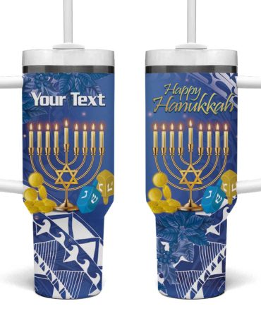 Hanukkah Jewish Festival It #8217;S Lit Polynesian Custom Stanley Quencher 40Oz Stainless Steel Tumbler With Handle