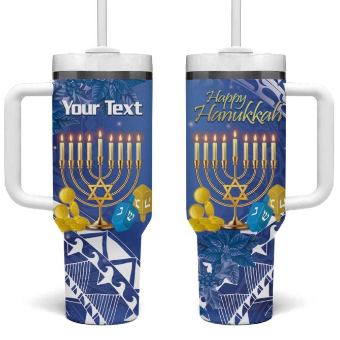 Hanukkah Jewish Festival It #8217;S Lit Polynesian Custom Stanley Quencher 40Oz Stainless Steel Tumbler With Handle