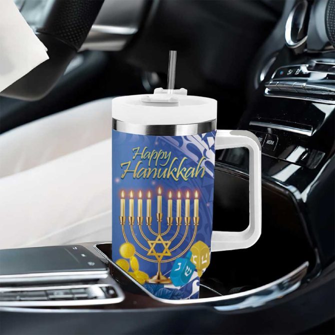 Hanukkah Jewish Festival It #8217;S Lit Polynesian Custom Stanley Quencher 40Oz Stainless Steel Tumbler With Handle - Image 8