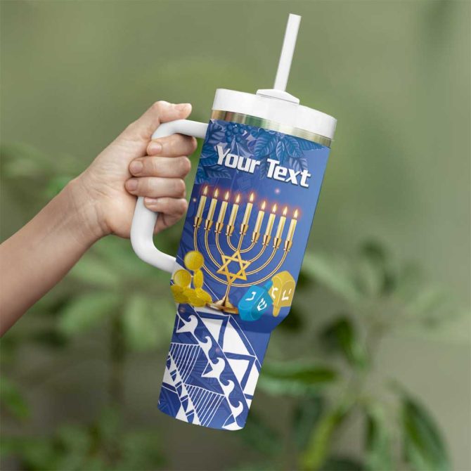 Hanukkah Jewish Festival It #8217;S Lit Polynesian Custom Stanley Quencher 40Oz Stainless Steel Tumbler With Handle - Image 3