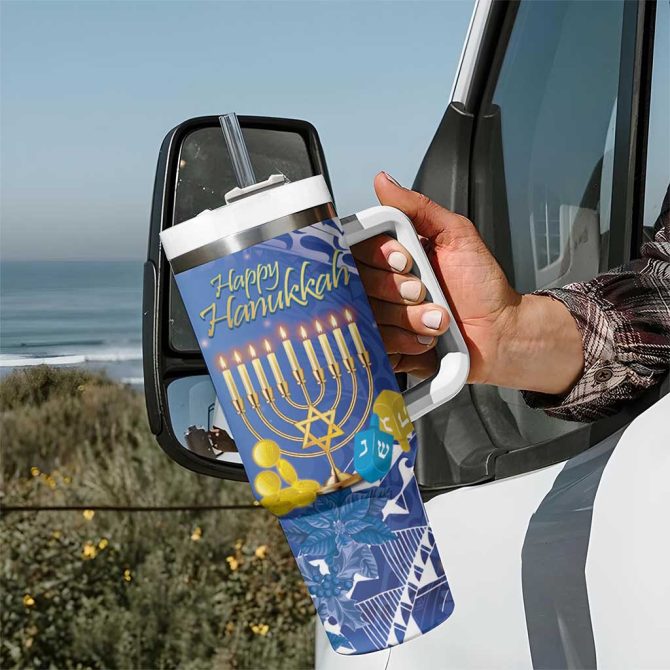 Hanukkah Jewish Festival It #8217;S Lit Polynesian Custom Stanley Quencher 40Oz Stainless Steel Tumbler With Handle - Image 7