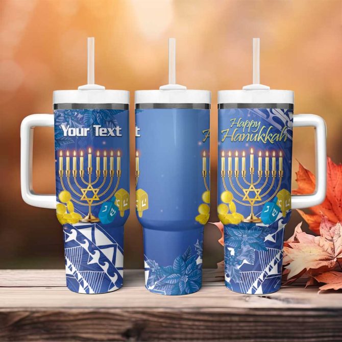 Hanukkah Jewish Festival It #8217;S Lit Polynesian Custom Stanley Quencher 40Oz Stainless Steel Tumbler With Handle - Image 4