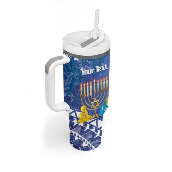 Hanukkah Jewish Festival It #8217;S Lit Polynesian Custom Stanley Quencher 40Oz Stainless Steel Tumbler With Handle - Image 2