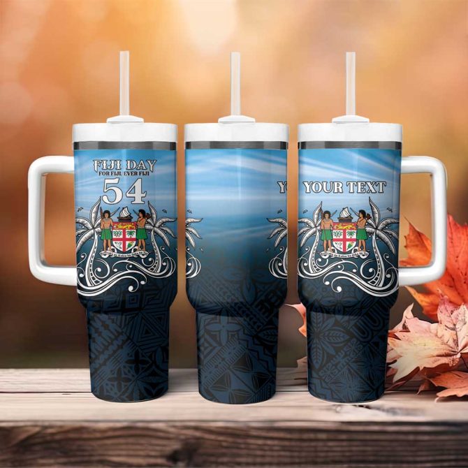 Happy 54Th Fiji Day Forever Fiji With Tapa Tribal Custom Stanley Quencher 40Oz Stainless Steel Tumbler With Handle - Image 4