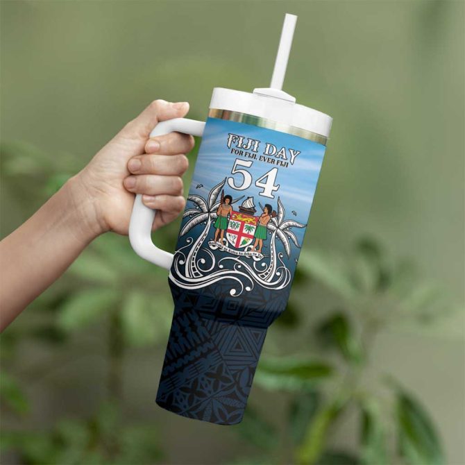 Happy 54Th Fiji Day Forever Fiji With Tapa Tribal Custom Stanley Quencher 40Oz Stainless Steel Tumbler With Handle - Image 3